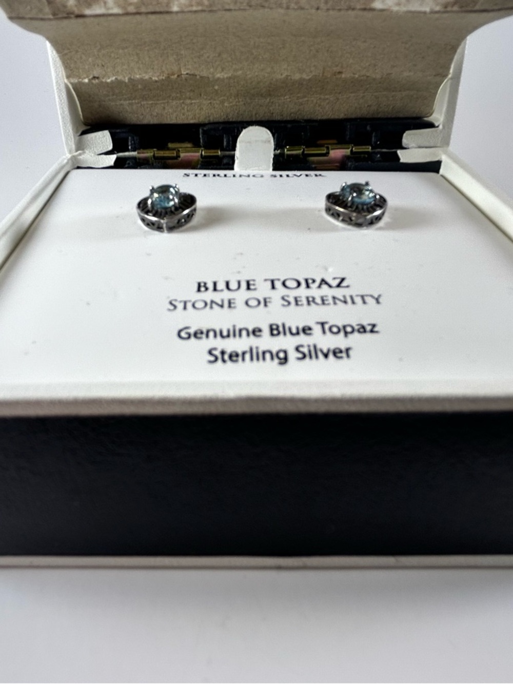 R. H. Macy’s Sterling Silver Blue Topaz Heart Stud Earrings - Picture 4 of 6